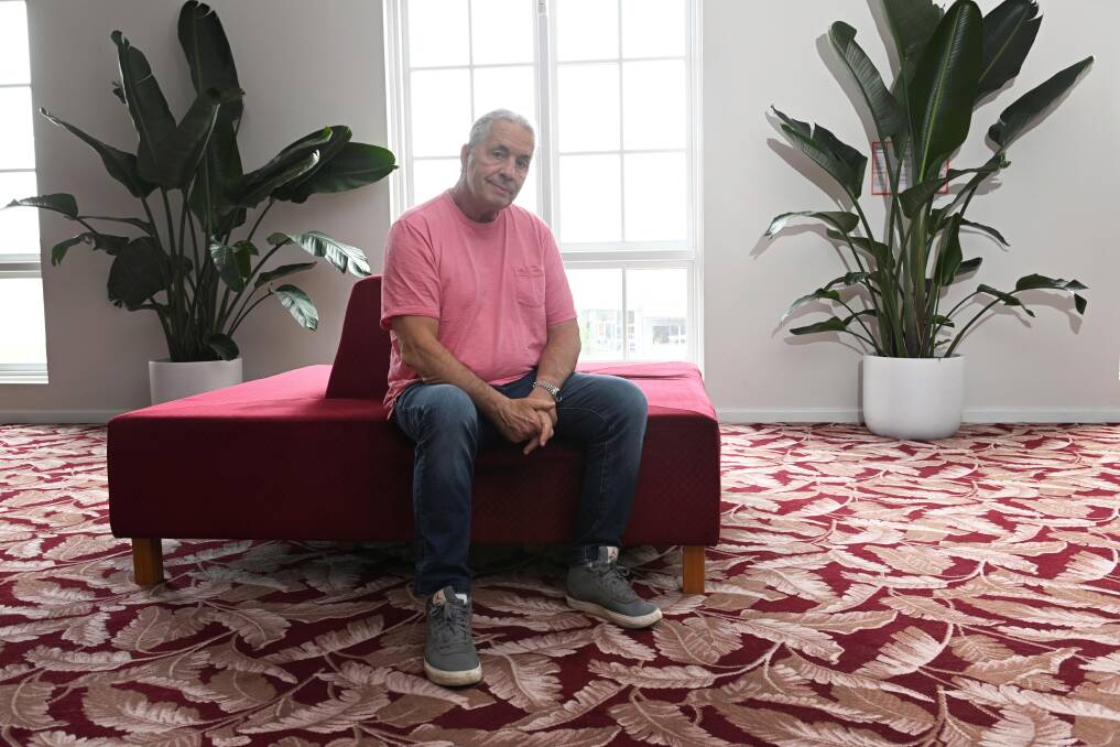 WWE Hall of Famer Bret 'The Hitman' Hart makes himself at home in Civic Hall ahead of the Starrcast wrestling convention in Ballarat. Picture by Lachlan Bence