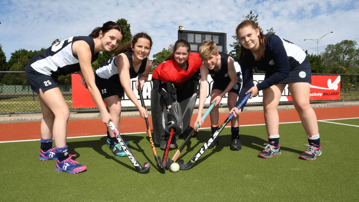 Ballarat's Lily Drury, Kahlua Smart, Jessica Campbell, Teddy Stewart, Zoe Thomas who were off to play in under-16 competition in Perth last year. Picture: Lachlan Bence