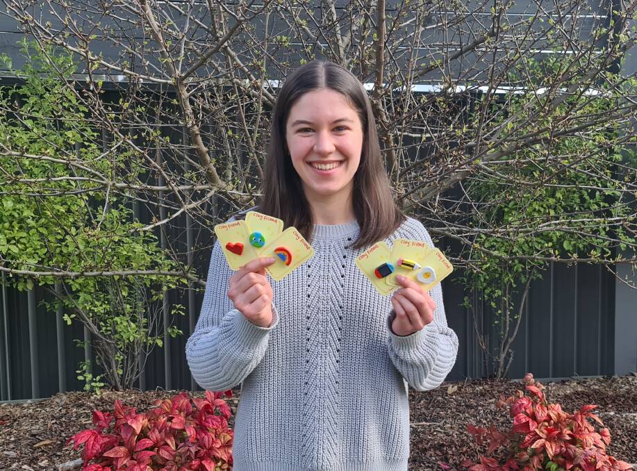 CREATIVE: Damascus College year nine student Sophie Busuttil with her clay friends pins she is making to raise money for Headspace Ballarat. 