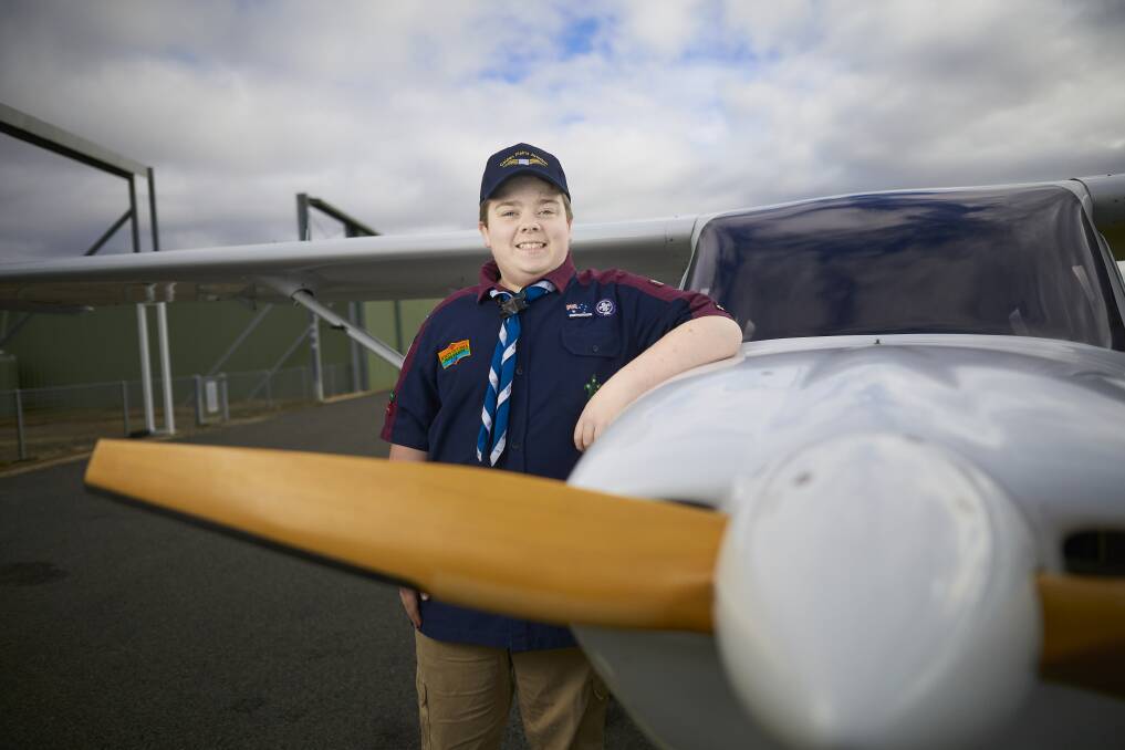 GREAT HEIGHTS: Venturer scout Corey Loader is learning to fly this plane, showing what can be possible with autism. Picture: Luka Kauzlaric