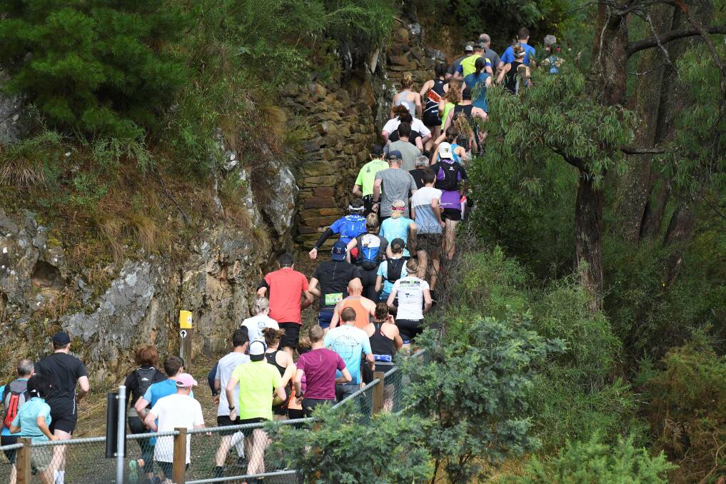 ADVENTURE: Runners take to a climb in the picturesque GoldRush Trail Run in Spa Country at the weekend. Picture: Lachlan Bence