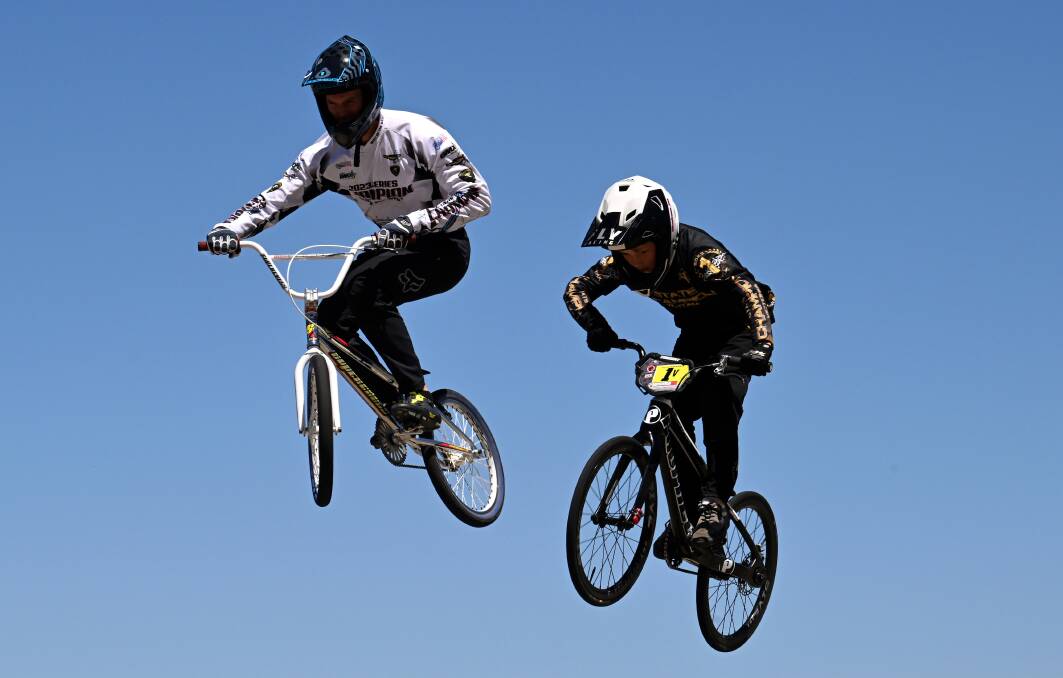 Brendan and Henry get some air-time ahead of Ballarat Cycle Classic's inaugural BMX event at Marty Busch Reserve. Picture by Adam Trafford