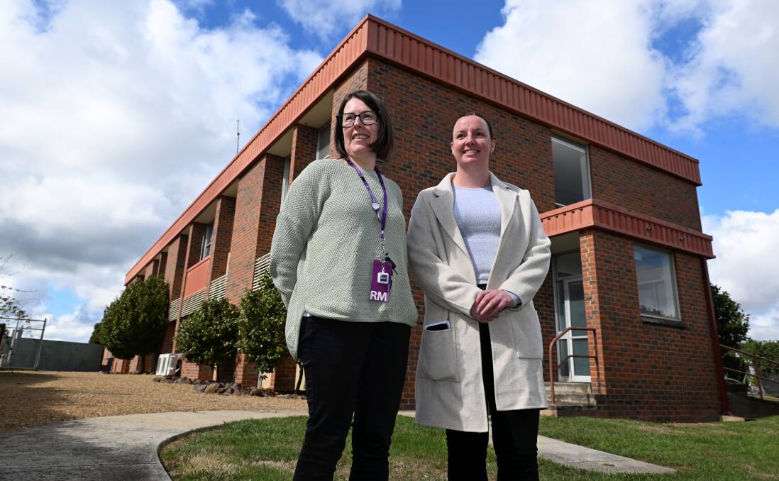 Grampians Health mental health clinician Angela Steegstra and occupational therapist Erin Burns, outside the tired Midlands site will run Ballarat Marathon as Ballarat Health Services Foundation ambassadors in a bid to improve public health facilities and equipment.Picture by Lachlan Bence