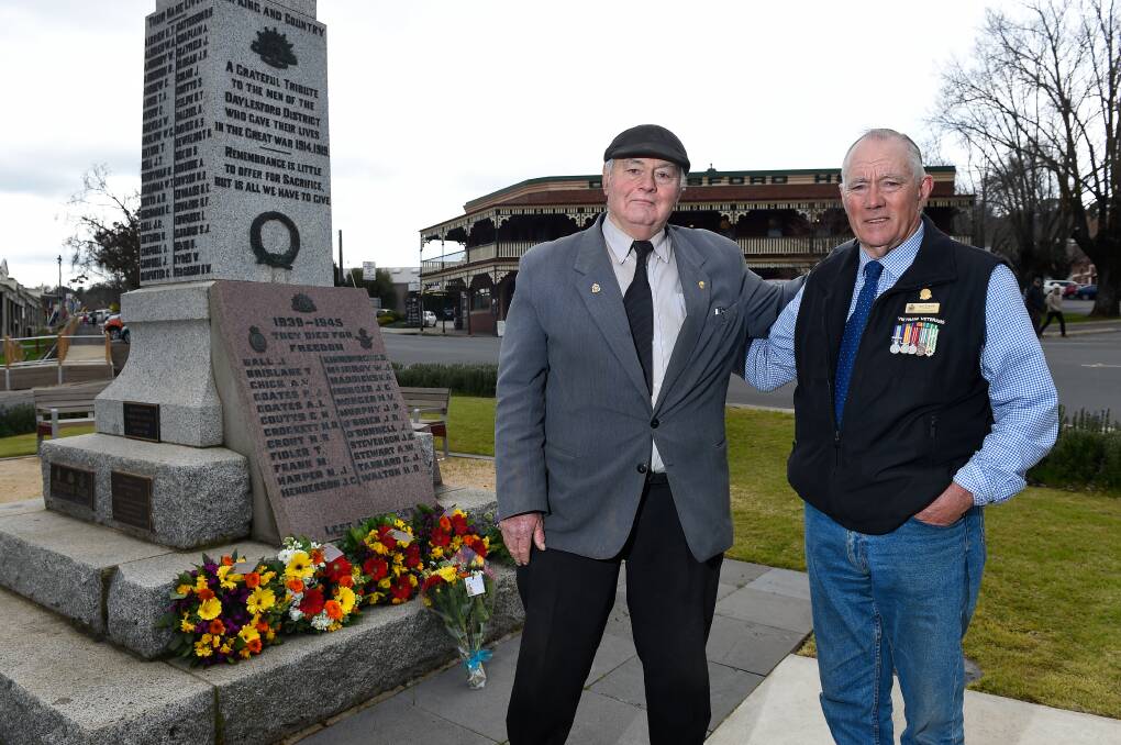 UNITY: Daylesford RSL secretary Bill McClenaghan and president Ian Tinetti commemorate Vietnam Veterans Day on Sunday. Picture: Adam Trafford