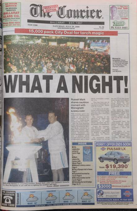 EMOTIONAL: A clipping from The Courier shows Atlanta bronze medallist Russell Mark sharing the cauldron lighting with Steve Moneghetti, who was set for his final Olympics.