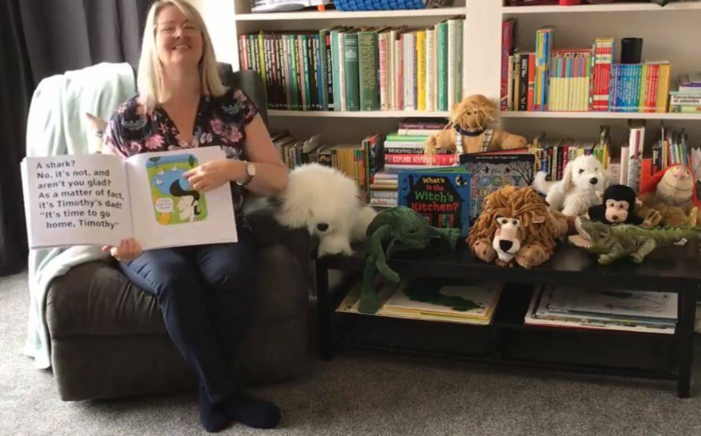 STORYTIME: Ballarat Libraries children and youth librarian Julie Bull reads 'Shark in the Park' for an online series keeping pre-school children enjoying books in isolation. Picture: Ballarat Libraries