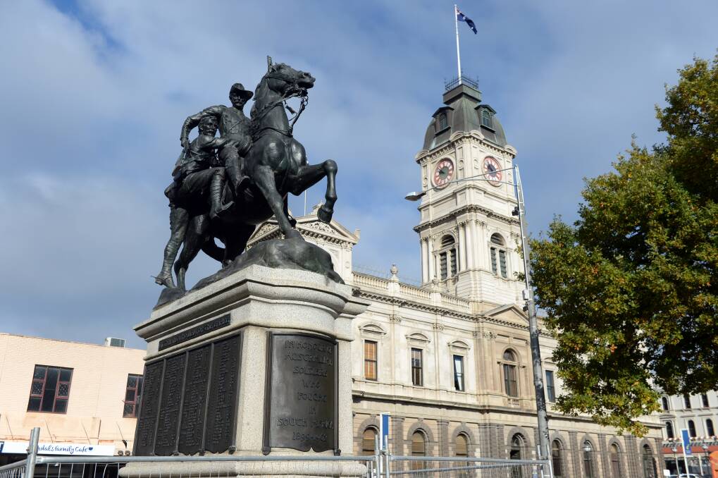 EXTRA CARE: The Boer War South African monument rides above its new temporary fenceline in the Sturt Street gardens. Picture: Kate Healy
