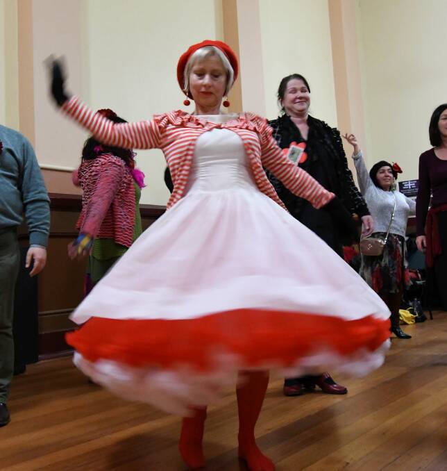 UNLEASH: Linda Franklin is in a spin for Luxville's pop-up mass twirl event in Ballarat Trades Hall on Thursday night. Picture: Lachlan Bence