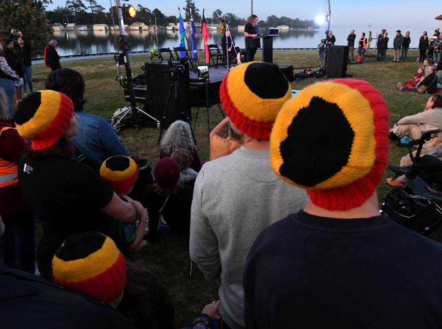 CHANGING: Invasion Day dawn ceremony at View Point, by Lake Wendouree, on January 26. Picture: Lachlan Bence