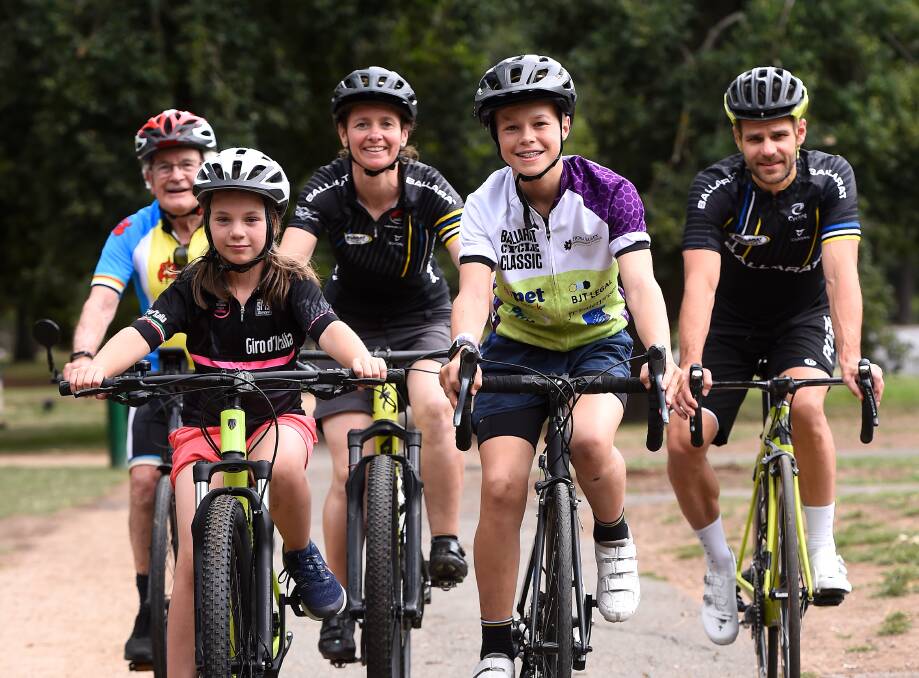 SUPPORT: Neil Sinclair, Eliza Ure, Jess Egan, Oscar Wootton and Craig Lee get ready to ride different events to boost cancer research in Ballarat. Picture: Adam Trafford
