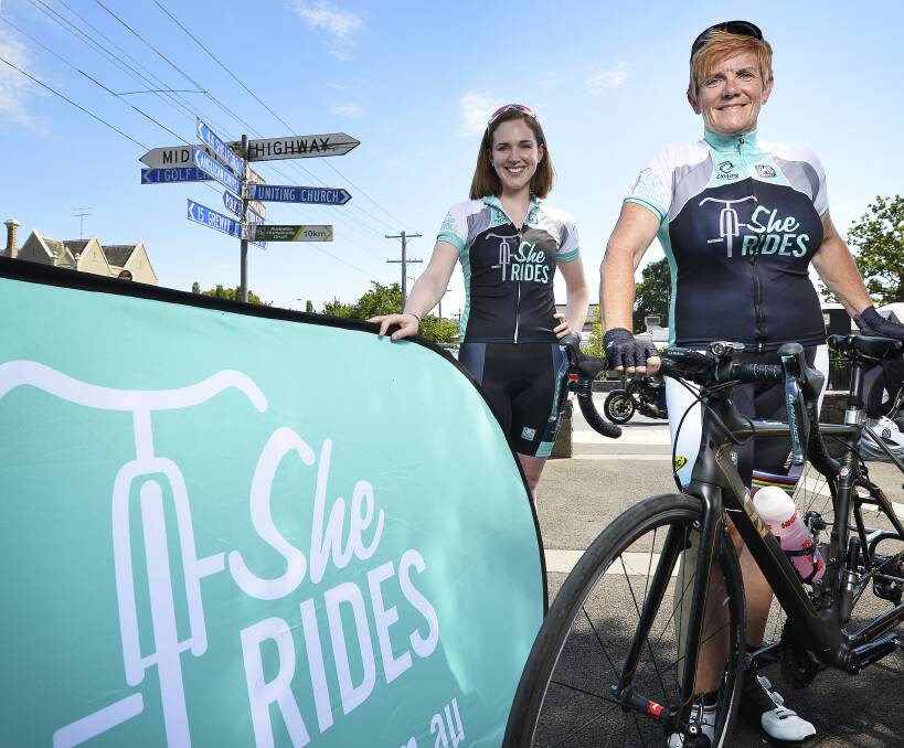 TEST: Cycling Australia's Kate De Beer and Paralympian Carol Cooke lead a She Rides event for women of all abilities so they can tackle the Buninyong national road circuit during the championships. Photo: Dylan Burns