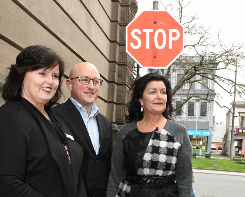 UNITY: Western Vic Primary Health Network chief Leanne Beagley, Ballarat Community Health chief and the trials working group leader Sean Duffy, City of Ballarat mayor Samantha McIntosh join forces to take a stand on suicide prevention. Picture: Lachlan Bence