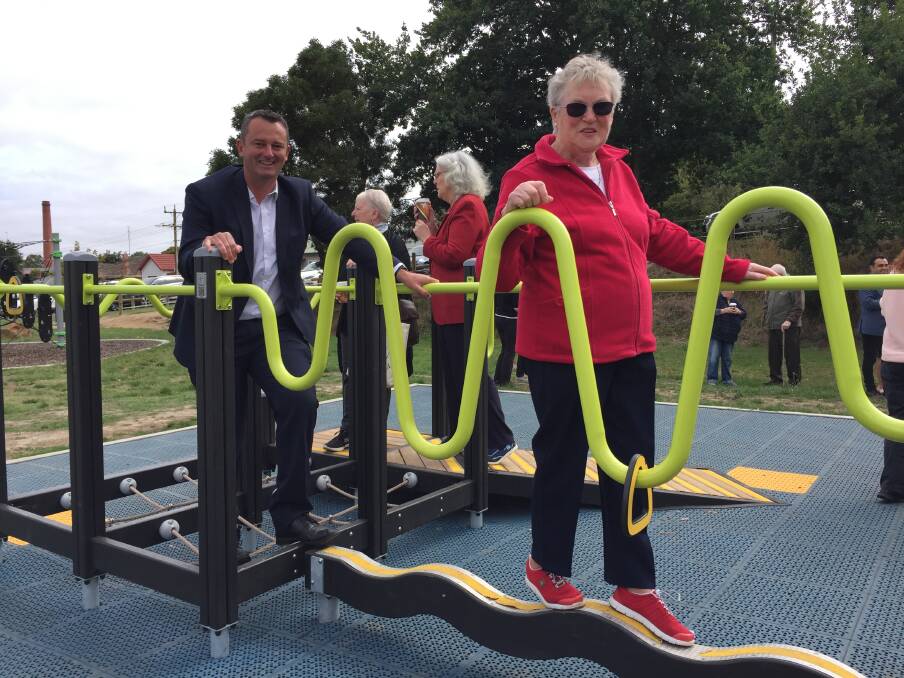 MAKING WAVES: Kathleen Sanders shows City of Ballarat mayor Daniel Moloney an undulating path to fitness. 