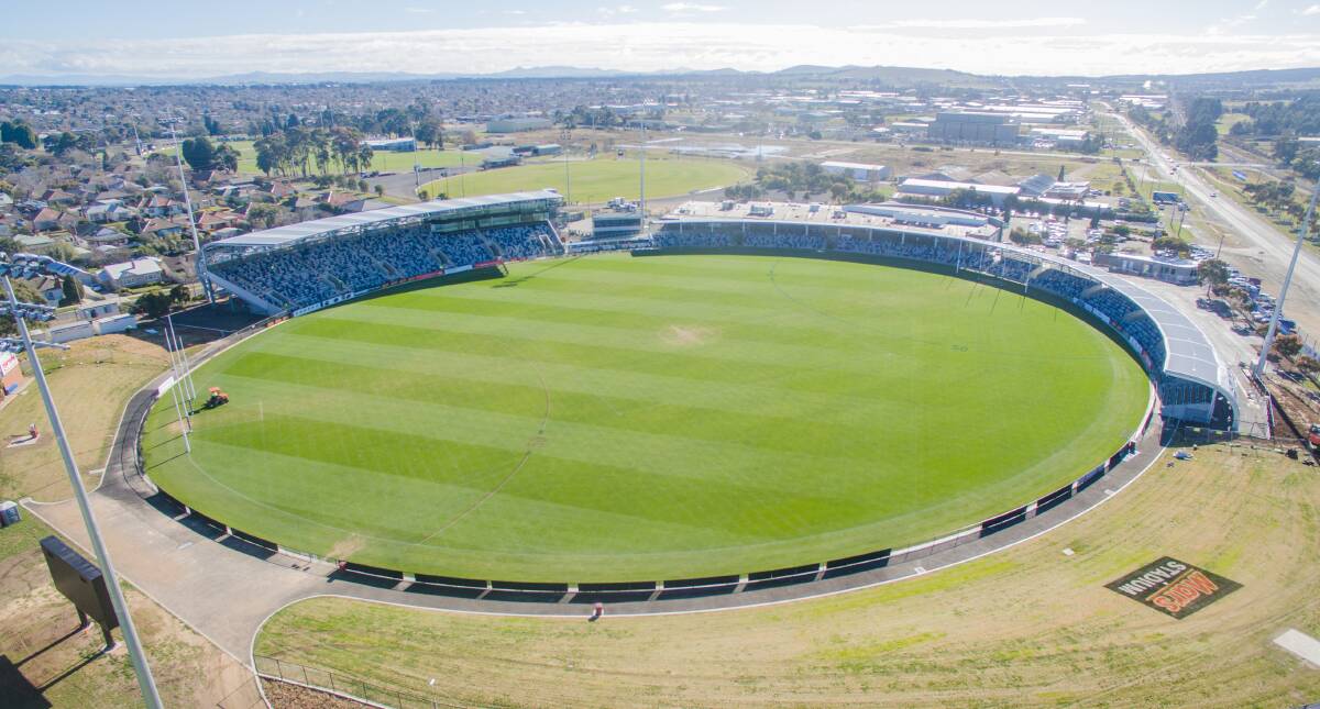 SET: Mars Stadium, from above, ready to host Ballarat's first AFL game for premiership points. Picture: Skyline Drone Imaging.