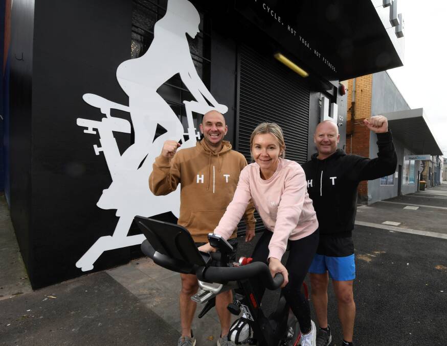 Hot Temple's Matt O'Neill, Emma Tuddenham and David Hutchison can hardly wait to open their second Ballarat gym. The new location is in Armstrong Street. Picture by Lachlan Bence