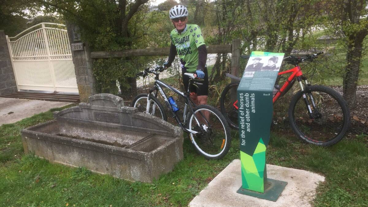 Saxon Brian stops by the marked Bills horse trough in Buninyong.