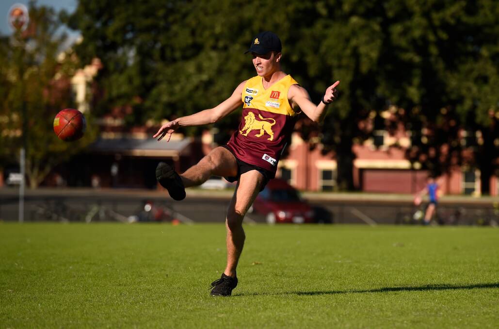 PLAY: Redan footballer Zach Forbes gets out for a kick on the Lions' home ground, City Oval, at the weekend in a bid to keep his football skills sharp for whenever play returns. Picture: Adam Trafford