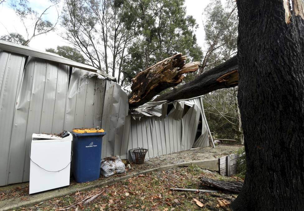 CRUSHING: Allan Tait and Fiona Ross' shed. Picture: Lachlan Bence