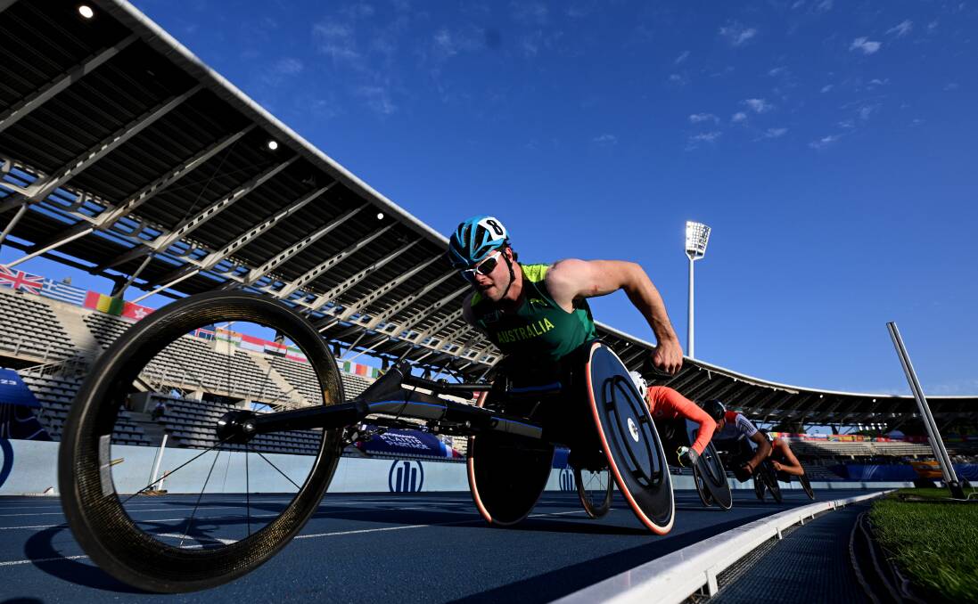 Ballarat's Sam Rizzo, pictured in World Para Athletics action in 2023, has been called up into the 2024 world championship team ahead of the Paris Paralympic Games. Picture Getty Images