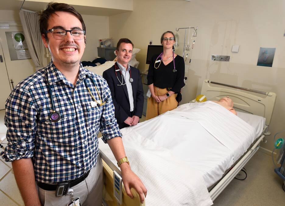 READY: Intern Chris Hardy, Ballarat Health Services physician education director Edward Ritchie and medical intern Emma Spinks say starting a medical career in Ballarat offers great opportunity and experience. Picture: Adam Trafford