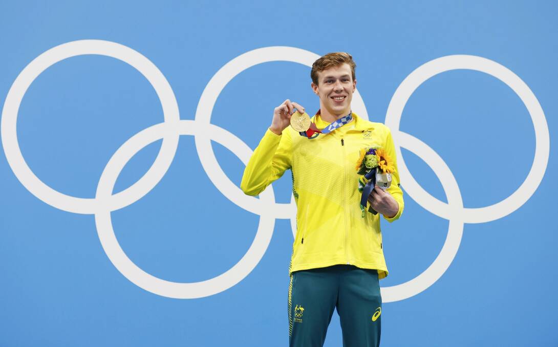 GOLDEN: Australian swimmer Zac Stubblety-Cook celebrates his gold medal in the men's 200-metre breaststroke at the Tokyo Olympics. Picture: AAP