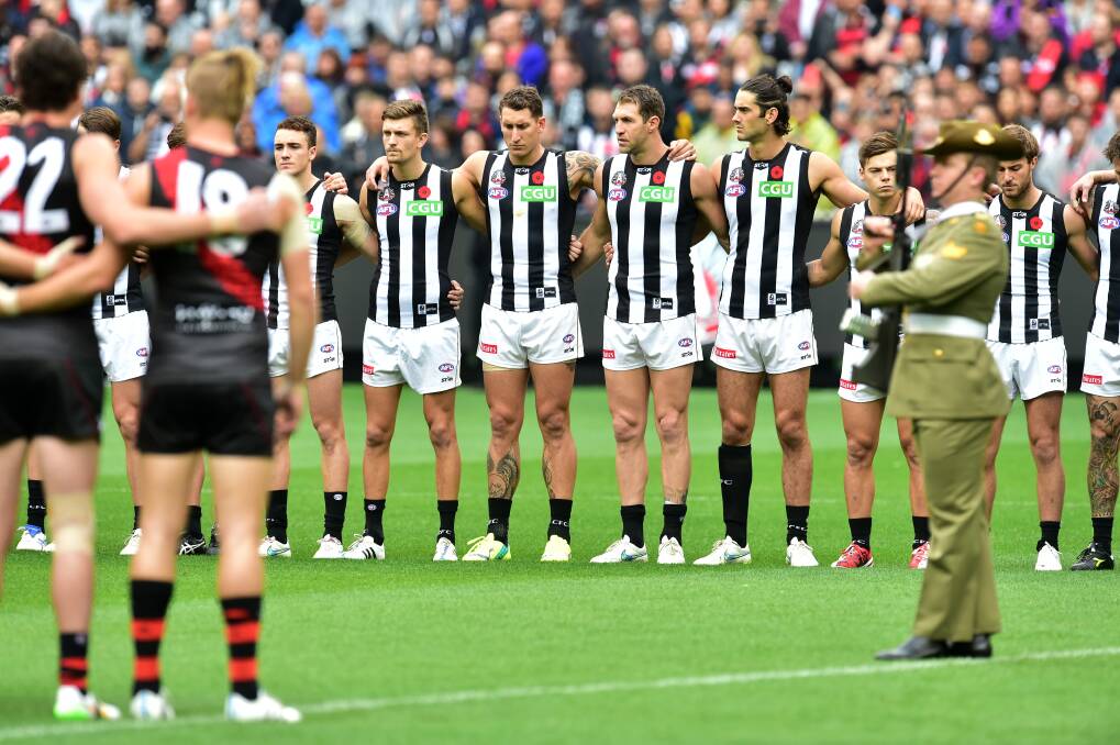 POWERFUL: Collingwood and Essendon has involved into an incredibly important way of sharing the Anzac message to a wider audience since the first fixture in 1995. Picture: AAP