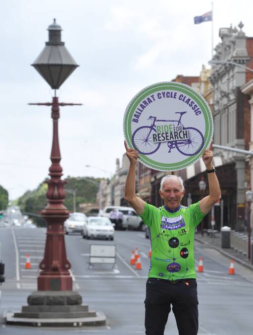 SUPPORT: Cycling royalty Phil Liggett makes clear his Cycle Classic Ballarat support about this city's roads while in the region for nationals. Picture: Lachlan Bence