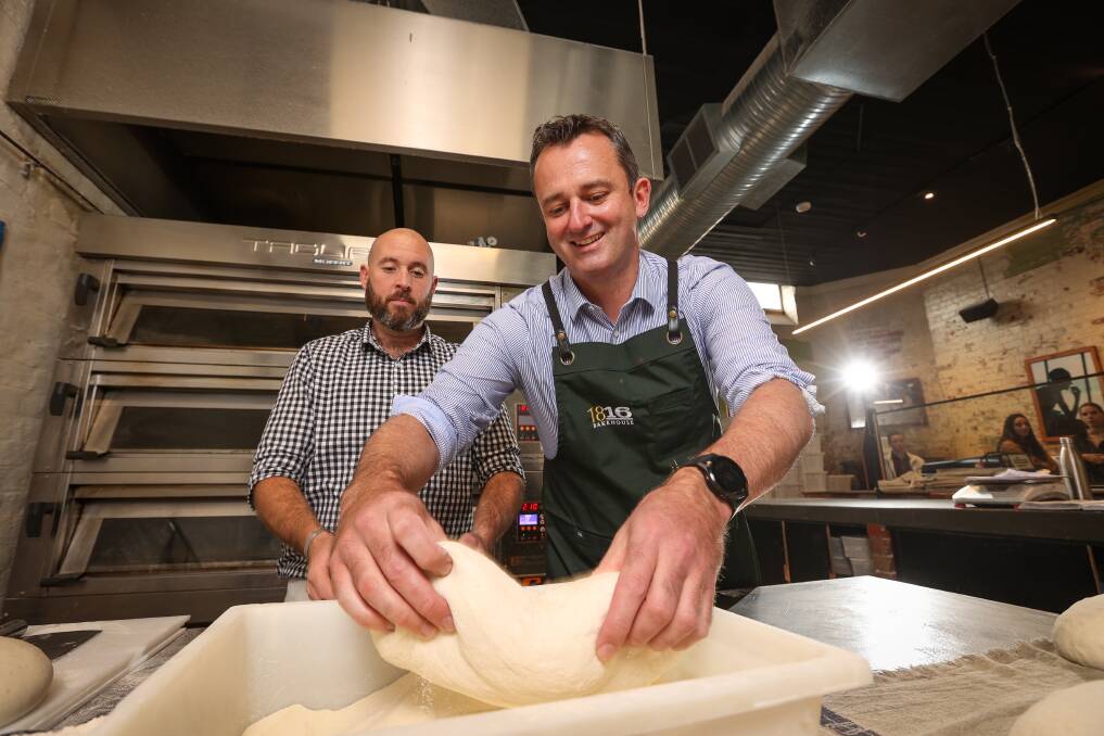 PROVING A SUCCESS: 1816 head baker Josh Chapman and City of Ballarat mayor Daniel Moloney make sourdough ahead of deliciously-packed The Food Edit, as part of Ballarat Heritage Festival. Picture: Luke Hemer