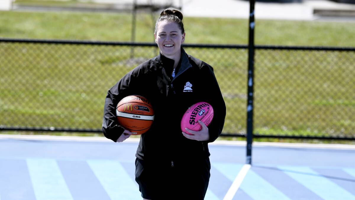 FOCUS: Black Hill Primary School sports teacher Chloe Dew is shortlisted for a Victorian teaching excellence award for her efforts to help children and families keep having fun in exercising. Picture: Lachlan Bence