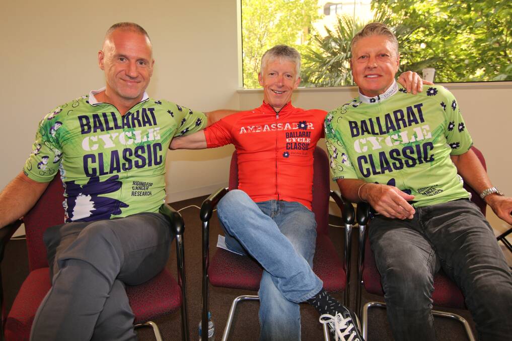 LEGACY: Danny Frawley's riding mates Paul Tuddenham, Mark Foley and Michael Roberts share stories and a laugh in memory of Spud. 