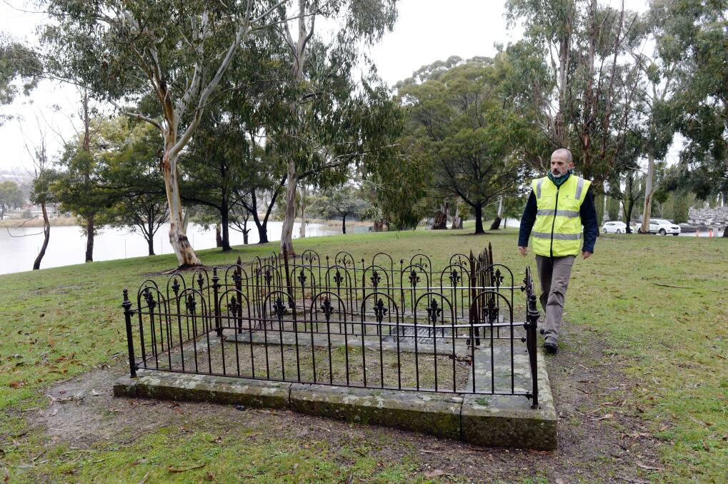BURIAL SITE: Ballarat Cemeteries' operations officer Charlie Stebbing on open ground in the grave search area. Picture: Kate Healy