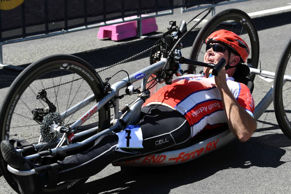 Simon BROCKHOFF in the men's handcycle (MH4) time trial in Buninyong on Thursday. Picture: Lachlan Bence