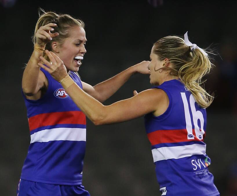 CELEBRATION: Ballarat's Kaitlyn Ashmore is set to sign-off for Western Bulldogs in Saturday's all-star game. Ashmore is ready to roar in the new Brisbane Lions' team for the inaugural AFL women's season. Picture: Getty Images