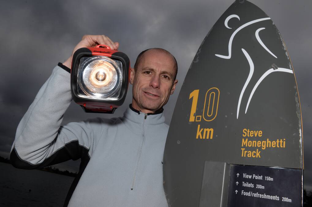 ILLUMINATING: Olympian Steve Moneghetti calls for lighting on the lakeside track named in his name in 2013. Picture: Kate Healy
