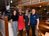Former City Oval Hotel publican Robert Gayton and wife Julie have opened 321 Cafe in Learmonth with front of house Beth Wright (far left) and chef Dave Chambers. Picture by Adam Trafford