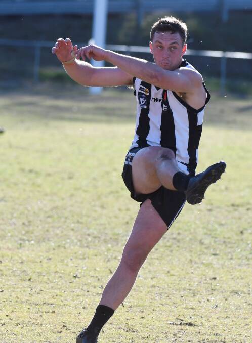 Clunes' Alex Bowdin in action on the Magpies' Bull Milgate Oval last year. Clunes is considering a shift to find a new home for survival. Picture by Lachlan Bence