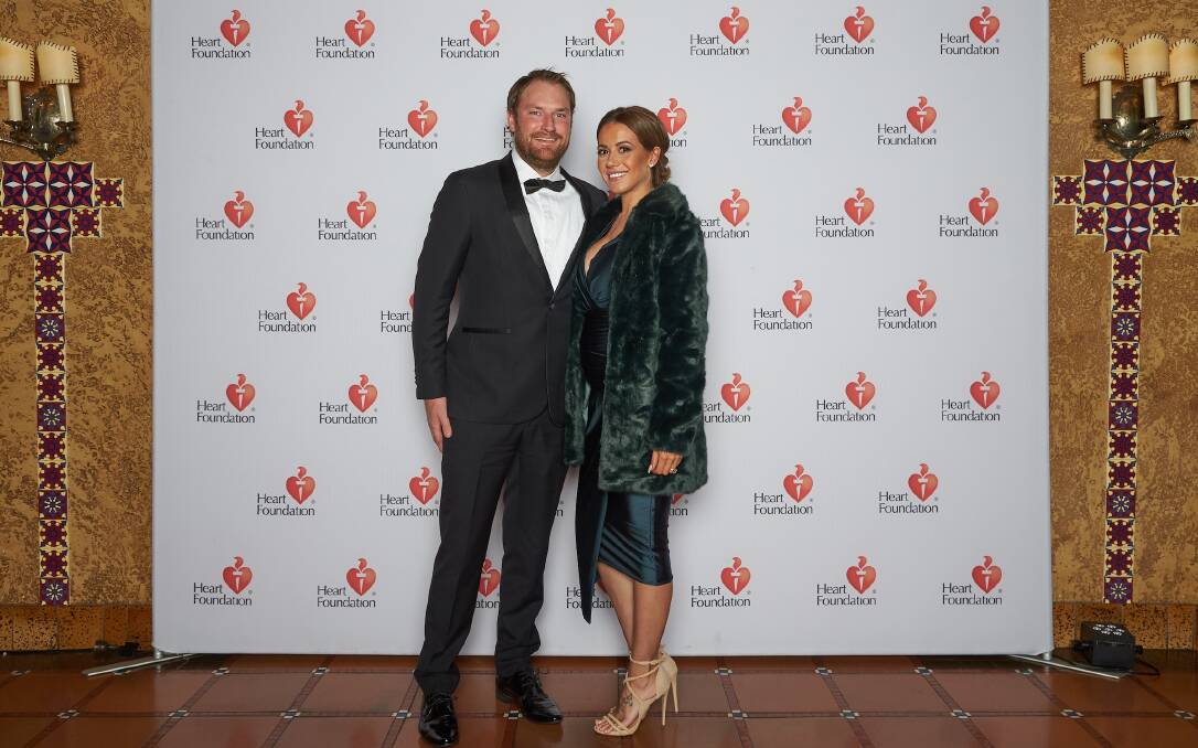 AWARENESS: Jess Zinna with her Farmer Wants A Wife husband Matthew Gallagher at Heart Foundation Victoria's inaugural Red Hot Winter Ball this month.