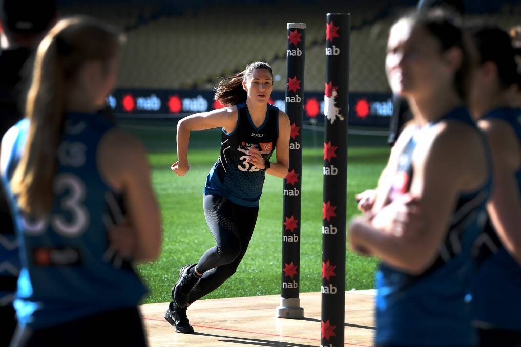 TEST: Ballarat athlete Tahni Nestor was a late call-up to Carlton's AFLW season earlier this year. She seizes a chance to show her athleticism on the Combine stage at Etihad Stadium this week. Picture: AAP