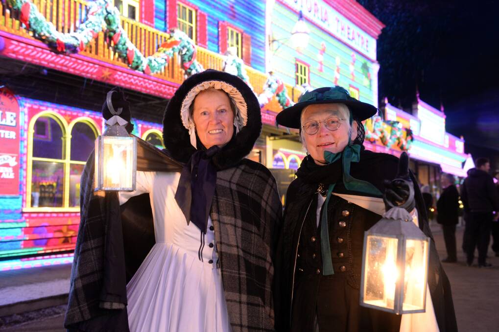 Jenni Fithall and Margaret Baker explore Sovereign Hill's Winter Wonderlights this year.
Picture: Kate Healy