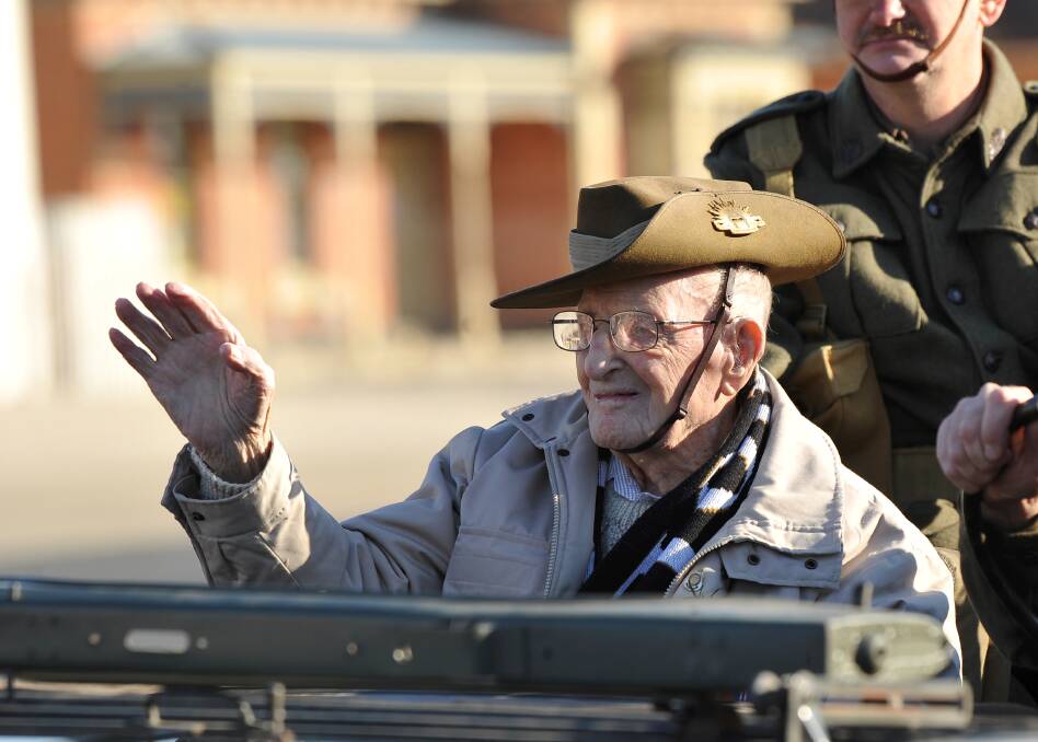 WWII veteran Bill Tregenna rides a jeep in the Sebastopol Anzac Day march in 2022. Picture by Lachlan Bence