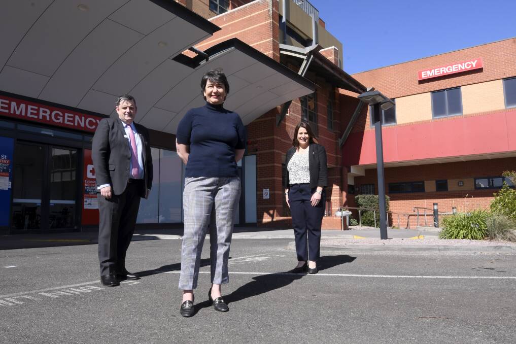 BIG PLANS: Ballarat Health Services chief Dale Fraser with Buninyong MP Michaela Settle and Wendouree MP Juliana Addison to announce major changes for the city's emergency department. Picture: Lachlan Bence