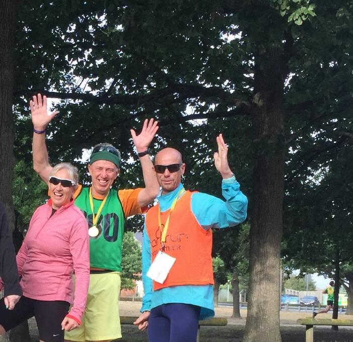 CELEBRATE: Ballarat Olympian Steve Moneghetti celebrates the 200th parkrun in his hometown where he was "beaten" by 300 people as event tail-walker earlier this year.