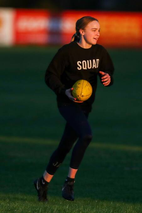 RUNNING: Terang Mortlake's Sophie Curran keeps on her toes for under-18 training in Mortlake on Wednesday evening. Picture: Morgan Hancock 