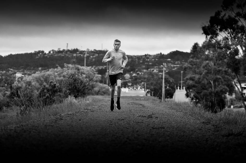 RUNNING MAN: Stewart McSweyn, a former Ballarat Clarendon College student, trains in Launceston. The 23-year-old has blossomed into one of the country's best middle distance athletes. Picture: Scott Gelston