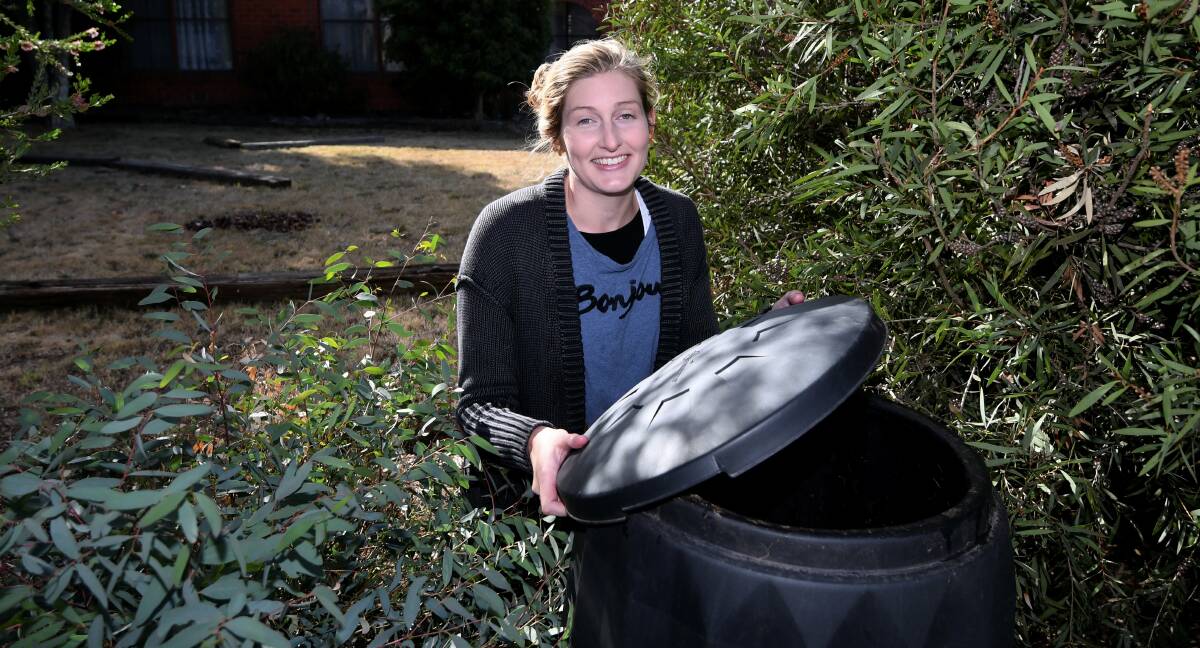 COLLECTOR: Steph Gobor is a keen gardener, accepting neighbourhood organic waste in her front yard bin. Picture: Lachlan Bence