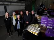 SUPPORT: Radio Ballarat's Kirsten Slater, St Vincent de Paul's Sue Calistro, Anglicare's Kim Boyd, Uniting Ballarat's Tania Jennings, Blake Family Grocers' Andrew Pocock and Salvation Army's John Clonan unite in facing increasing demand for food relief. Picture: Adam Trafford