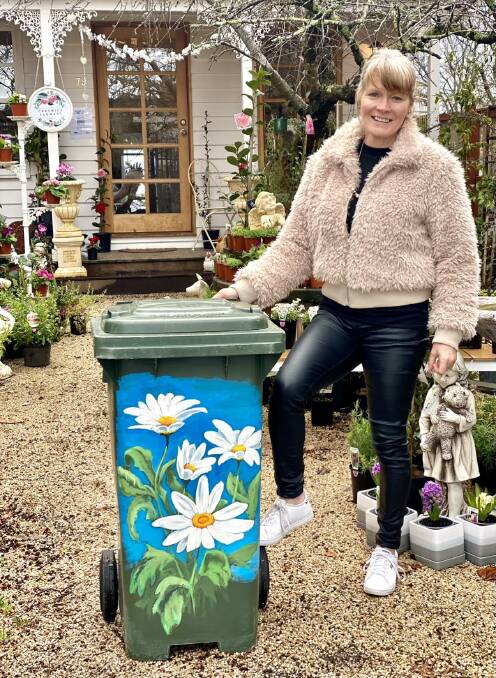 BIN CREATIVE: Creswick florist Simone Broad says bin day just got more beautiful and the art project was about making people happy. 