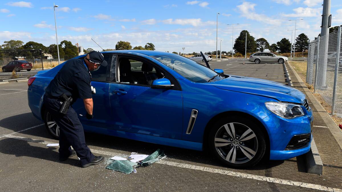 EARLIER: Police on the scene at a similar incident in the Wendouree Railway Station car park in April. Photo: Adam Trafford