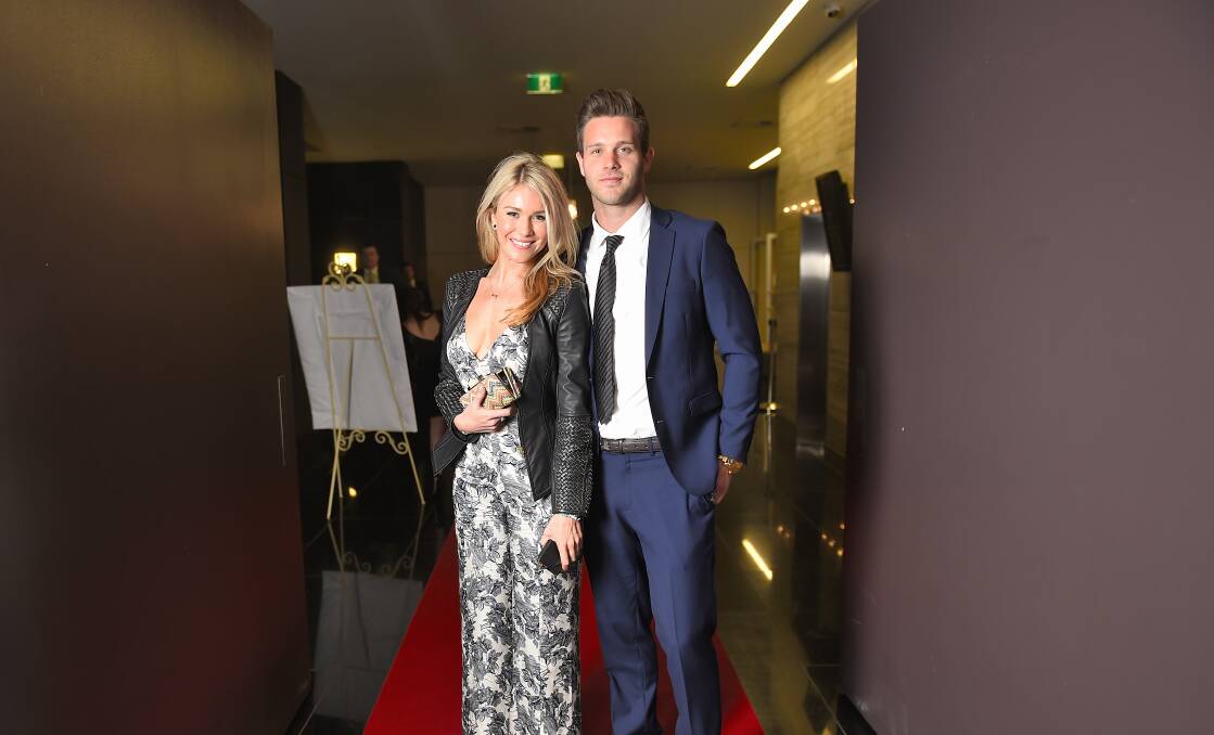 GLAMOUR: Jake Edwards arrives with his date for the 2015 Ballarat Football League Henderson Medal ceremony in Melton. 