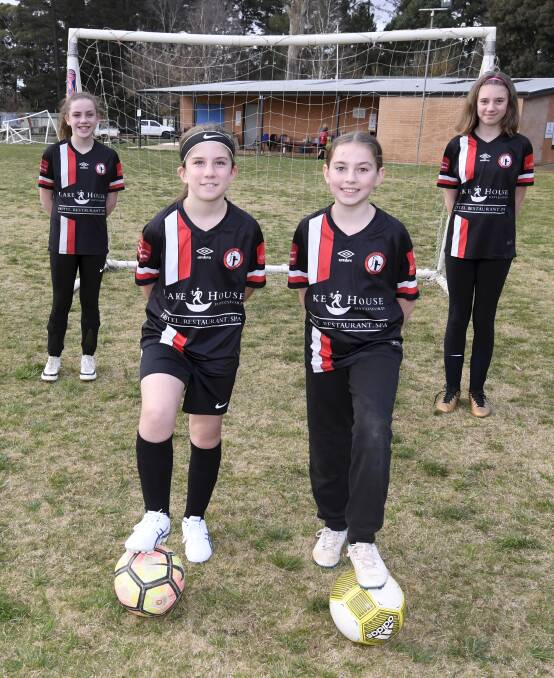 PATHWAY: Daylesford-Hepburn junior soccer teammates Ellah Carpenter, Zara Drogriski, Eve Righetti, Neisa Drogriski could find more to tangibly aim for in their game should there be World Cup exposure in Ballarat. Picture: Lachlan Bence